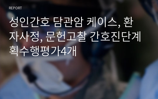 성인간호 담관암 케이스, 환자사정, 문헌고찰 간호진단계획수행평가4개