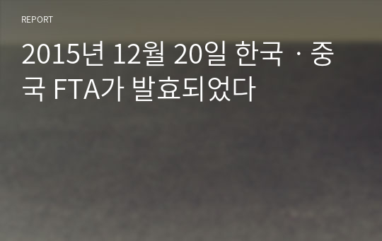 2015년 12월 20일 한국ㆍ중국 FTA가 발효되었다