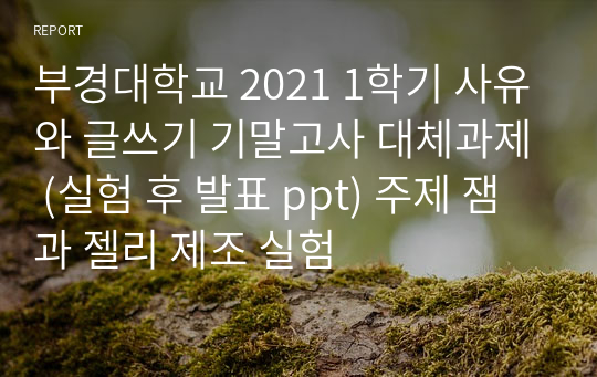 부경대학교 2021 1학기 사유와 글쓰기 기말고사 대체과제 (실험 후 발표 ppt) 주제 잼과 젤리 제조 실험