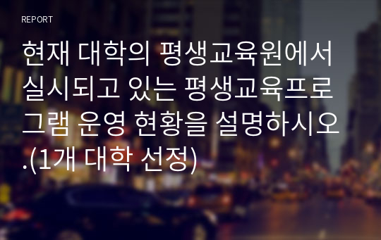 현재 대학의 평생교육원에서 실시되고 있는 평생교육프로그램 운영 현황을 설명하시오.(1개 대학 선정)