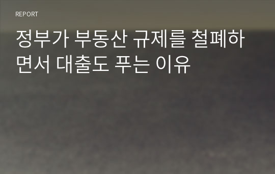 정부가 부동산 규제를 철폐하면서 대출도 푸는 이유