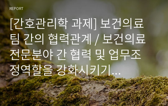 [간호관리학 과제] 보건의료 팀 간의 협력관계 / 보건의료 전문분야 간 협력 및 업무조정역할을 강화시키기 위한 해결방안