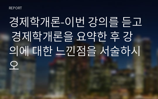 경제학개론-이번 강의를 듣고 경제학개론을 요약한 후 강의에 대한 느낀점을 서술하시오