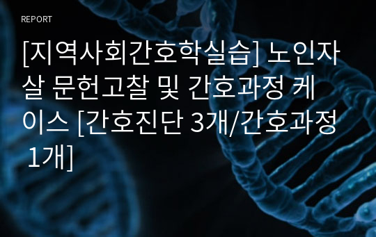 [지역사회간호학실습] 노인자살 문헌고찰 및 간호과정 케이스 [간호진단 3개/간호과정 1개]