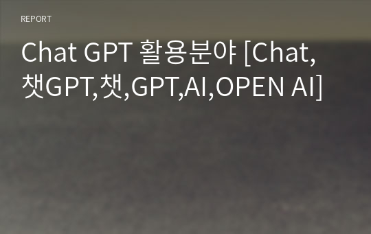 Chat GPT 활용분야 [Chat,챗GPT,챗,GPT,AI,OPEN AI]