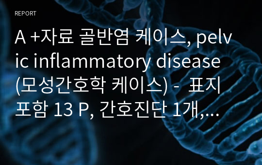 A +자료 골반염 케이스, pelvic inflammatory disease (모성간호학 케이스) -  표지포함 13 P, 간호진단 1개,출처 및 양식완벽