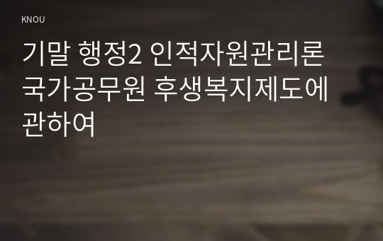 기말 행정2 인적자원관리론 국가공무원 후생복지제도에 관하여