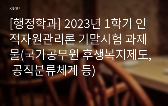 [행정학과] 2023년 1학기 인적자원관리론 기말시험 과제물(국가공무원 후생복지제도, 공직분류체계 등)