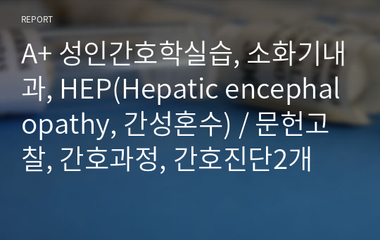 A+ 성인간호학실습, 소화기내과, HEP(Hepatic encephalopathy, 간성혼수) / 문헌고찰, 간호과정, 간호진단2개