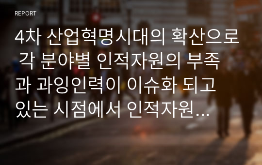 4차 산업혁명시대의 확산으로 각 분야별 인적자원의 부족과 과잉인력이 이슈화 되고 있는 시점에서 인적자원의 과잉인력 대책에 대하여 설명하시오