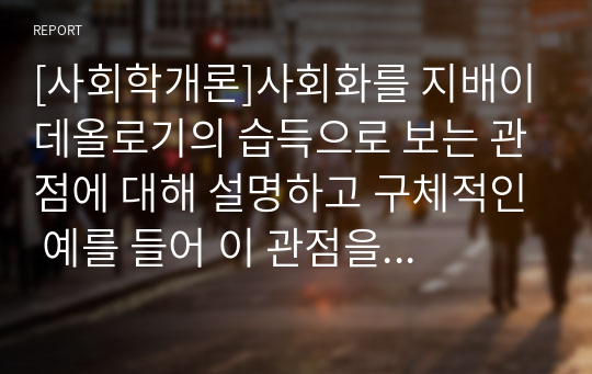 [사회학개론]사회화를 지배이데올로기의 습득으로 보는 관점에 대해 설명하고 구체적인 예를 들어 이 관점을 지지 혹은 비판하시오