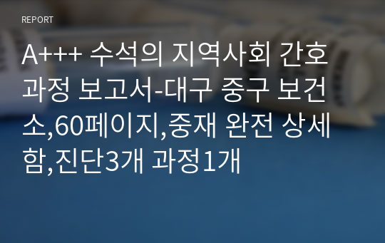 A+++ 수석의 지역사회 간호과정 보고서-대구 중구 보건소,60페이지,중재 완전 상세함,진단3개 과정1개