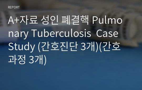 A+자료 성인 폐결핵 Pulmonary Tuberculosis  Case Study (간호진단 3개)(간호과정 3개)
