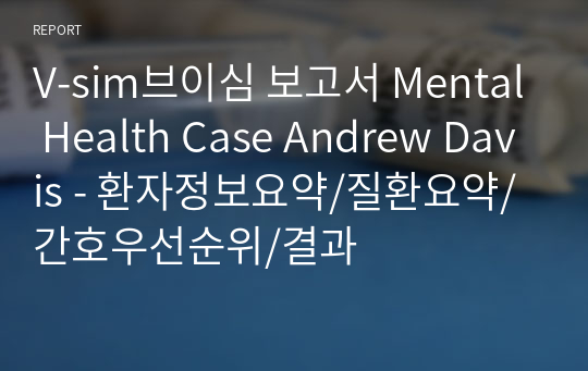 V-sim브이심 보고서 Mental Health Case Andrew Davis - 환자정보요약/질환요약/간호우선순위/결과