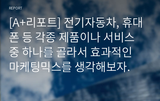 [A+리포트] 전기자동차, 휴대폰 등 각종 제품이나 서비스 중 하나를 골라서 효과적인 마케팅믹스를 생각해보자.