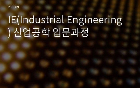 IE(Industrial Engineering) 산업공학 입문과정