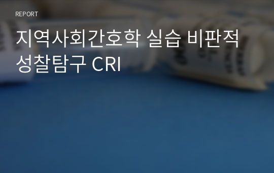 지역사회간호학 실습 비판적 성찰탐구 CRI