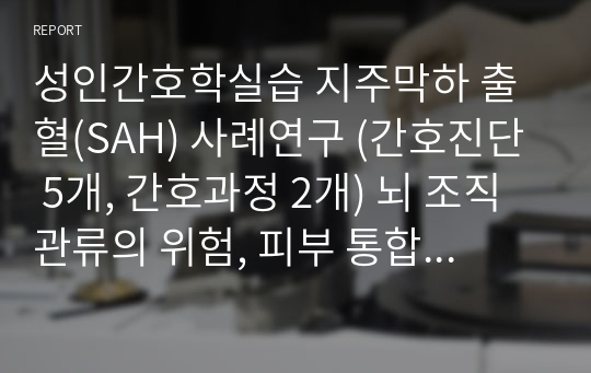 성인간호학실습 지주막하 출혈(SAH) 사례연구 (간호진단 5개, 간호과정 2개) 뇌 조직 관류의 위험, 피부 통합성 장애의 위험