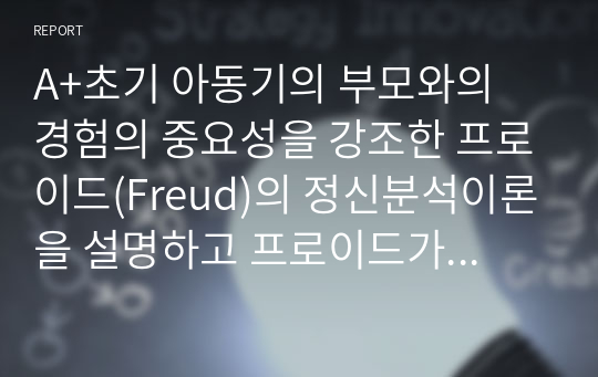 A+초기 아동기의 부모와의 경험의 중요성을 강조한 프로이드(Freud)의 정신분석이론을 설명하고 프로이드가 제시한 의식의 구조 중 무의식의 영역을 설명하고, 생의 첫 6년 동안에 억압된 경험이 모든 행위에 영향을 주는 요인이 된다는 것에 자신의 생각과 견해를 제시하시오.