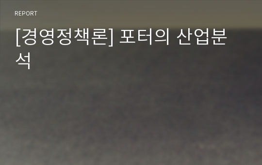 [경영정책론] 포터의 산업분석