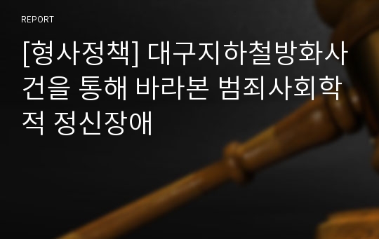 [형사정책] 대구지하철방화사건을 통해 바라본 범죄사회학적 정신장애