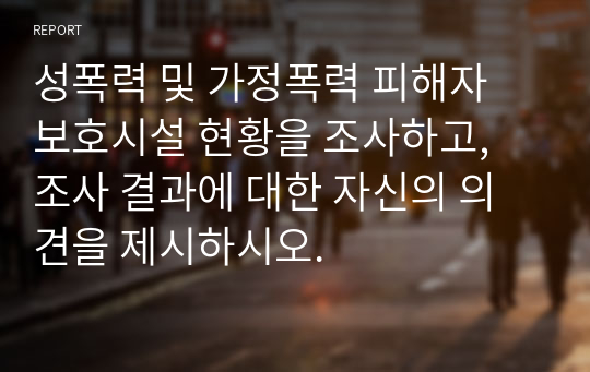 성폭력 및 가정폭력 피해자 보호시설 현황을 조사하고, 조사 결과에 대한 자신의 의견을 제시하시오.