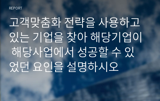 고객맞춤화 전략을 사용하고 있는 기업을 찾아 해당기업이 해당사업에서 성공할 수 있었던 요인을 설명하시오