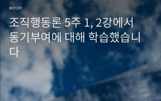 조직행동론 5주 1, 2강에서 동기부여에 대해 학습했습니다