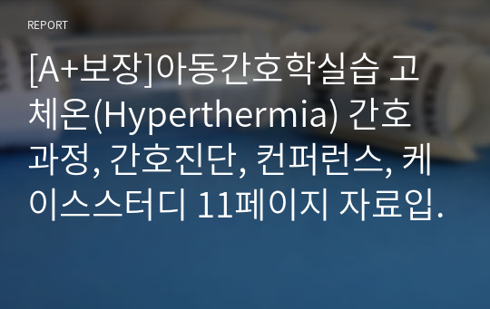 [A+보장]아동간호학실습 고체온(Hyperthermia) 간호과정, 간호진단, 컨퍼런스, 케이스스터디 11페이지 자료입니다.