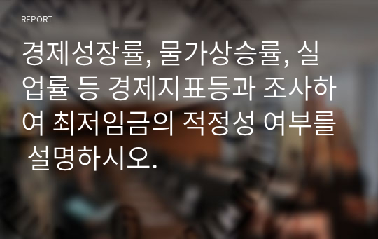 경제성장률, 물가상승률, 실업률 등 경제지표등과 조사하여 최저임금의 적정성 여부를 설명하시오.