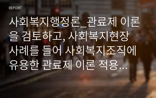 사회복지행정론_관료제 이론을 검토하고, 사회복지현장 사례를 들어 사회복지조직에 유용한 관료제 이론 적용 방안을 논하시오