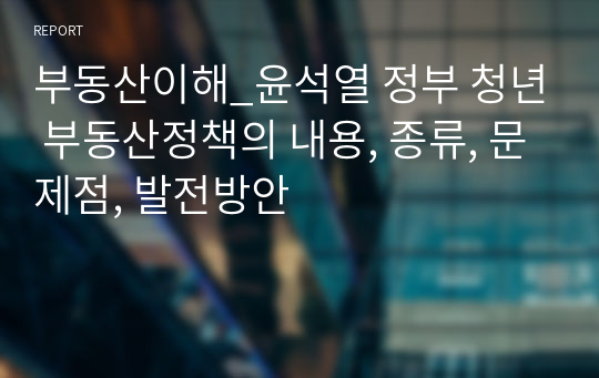 부동산이해_윤석열 정부 청년 부동산정책의 내용, 종류, 문제점, 발전방안