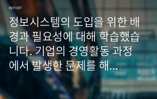 정보시스템의 도입을 위한 배경과 필요성에 대해 학습했습니다. 기업의 경영활동 과정에서 발생한 문제를 해결하기 위해 문제점과 이슈를 정의하고, 이를 해결하기 위한 노력을 설명하십시오. 필요 시, 사례를 제시하여도 됩니다.