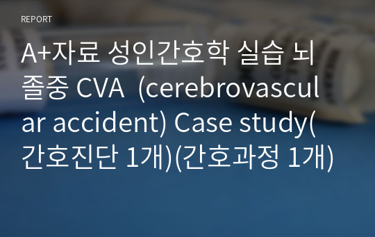 A+자료 성인간호학 실습 뇌졸중 CVA  (cerebrovascular accident) Case study(간호진단 1개)(간호과정 1개)