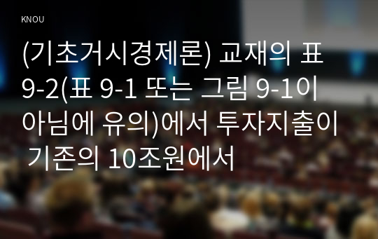 (기초거시경제론) 교재의 표 9-2(표 9-1 또는 그림 9-1이 아님에 유의)에서 투자지출이 기존의 10조원에서