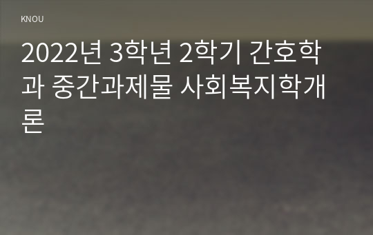 2022년 3학년 2학기 간호학과 중간과제물 사회복지학개론