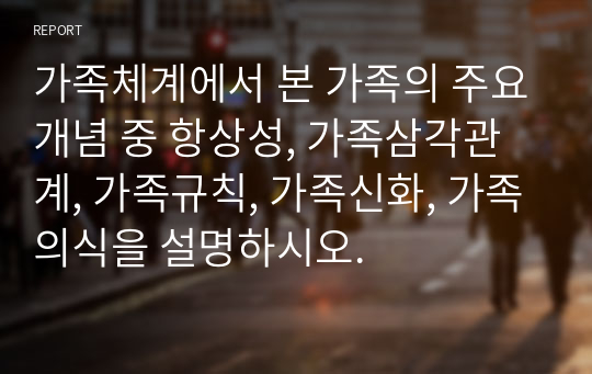 가족체계에서 본 가족의 주요개념 중 항상성, 가족삼각관계, 가족규칙, 가족신화, 가족의식을 설명하시오.