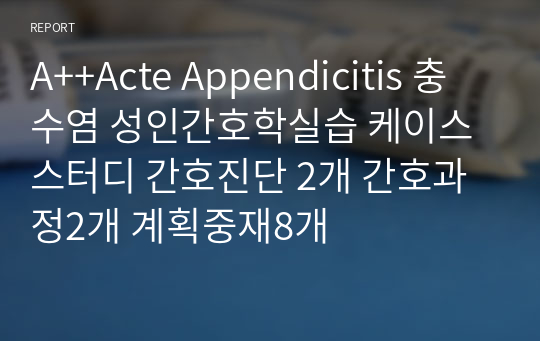 A++Acte Appendicitis 충수염 성인간호학실습 케이스스터디 간호진단 2개 간호과정2개 계획중재8개