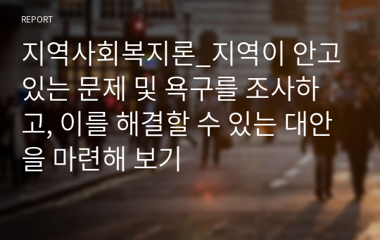 지역사회복지론_지역이 안고 있는 문제 및 욕구를 조사하고, 이를 해결할 수 있는 대안을 마련해 보기