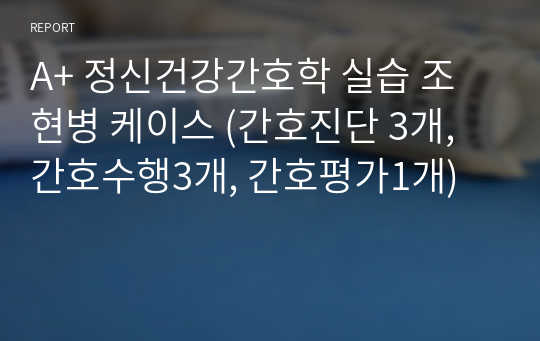 A+ 정신건강간호학 실습 조현병 케이스 (간호진단 3개, 간호수행3개, 간호평가1개)