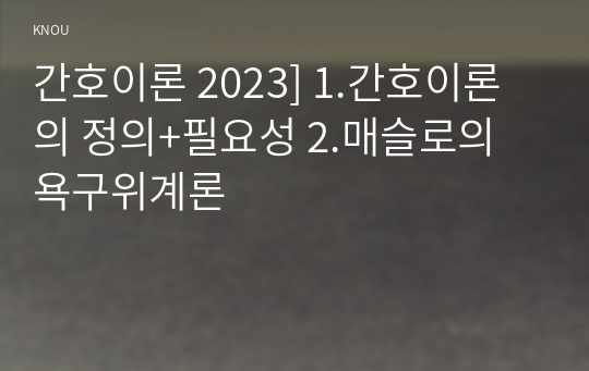 간호이론 2023] 1.간호이론의 정의+필요성 2.매슬로의 욕구위계론