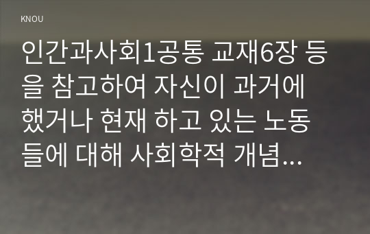 인간과사회1공통 교재6장 등을 참고하여 자신이 과거에 했거나 현재 하고 있는 노동들에 대해 사회학적 개념과 이론을 사용하여 분석하세요00