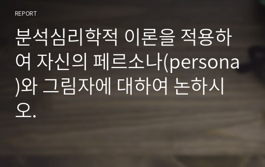 분석심리학적 이론을 적용하여 자신의 페르소나(persona)와 그림자에 대하여 논하시오.