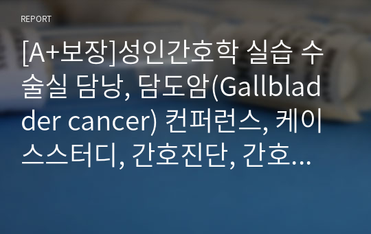 [A+보장]성인간호학 실습 수술실 담낭, 담도암(Gallbladder cancer) 컨퍼런스, 케이스스터디, 간호진단, 간호과정 16페이지 자료입니다.