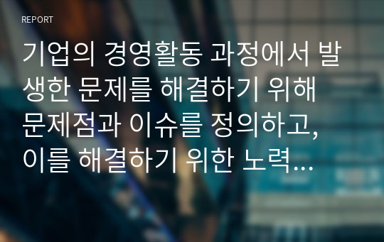 기업의 경영활동 과정에서 발생한 문제를 해결하기 위해 문제점과 이슈를 정의하고, 이를 해결하기 위한 노력을 설명하십시오.