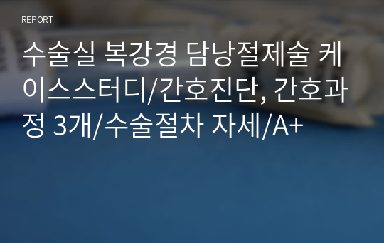 수술실 복강경 담낭절제술 케이스스터디/간호진단, 간호과정 3개/수술절차 자세/A+