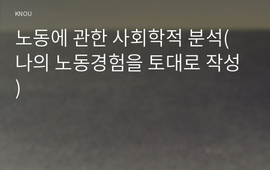 노동에 관한 사회학적 분석(나의 노동경험을 토대로 작성)