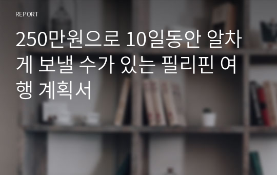 250만원으로 10일동안 알차게 보낼 수가 있는 필리핀 여행 계획서