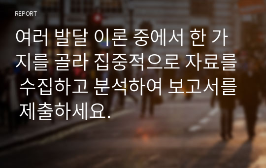 여러 발달 이론 중에서 한 가지를 골라 집중적으로 자료를 수집하고 분석하여 보고서를 제출하세요.