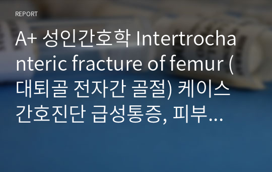A+ 성인간호학 Intertrochanteric fracture of femur (대퇴골 전자간 골절) 케이스 간호진단 급성통증, 피부손상위험성
